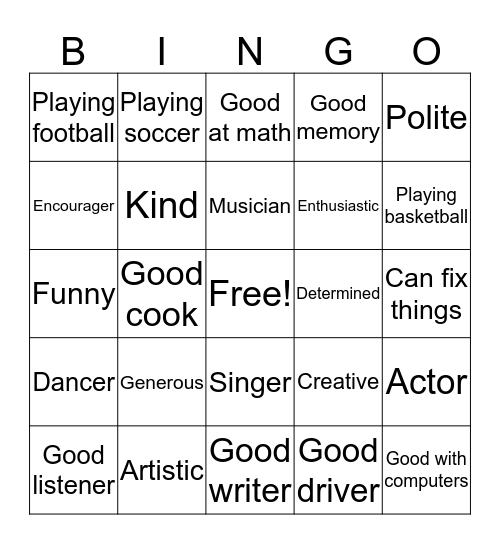 Talent Bingo Card