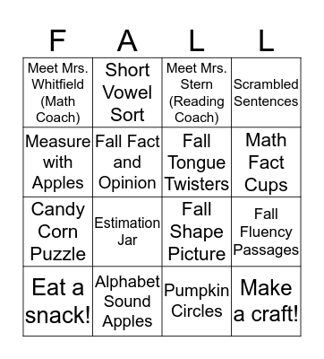 Fall Into Learning Bingo Card