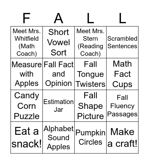 Fall Into Learning Bingo Card