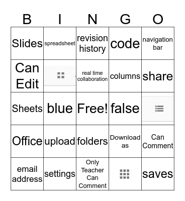 Google Terms Bingo Card