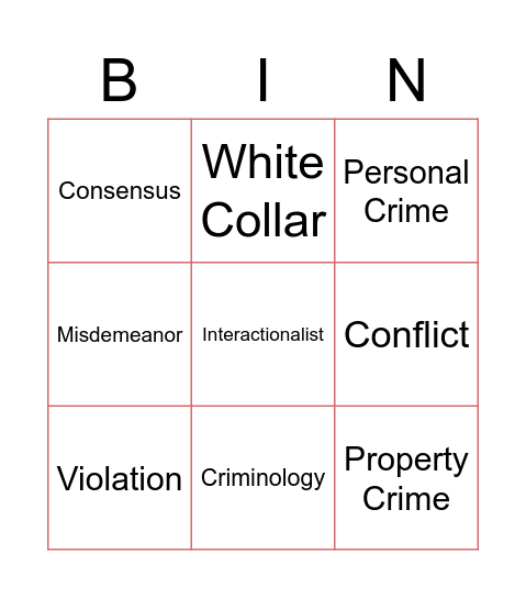 Crime Vocab Bingo Card
