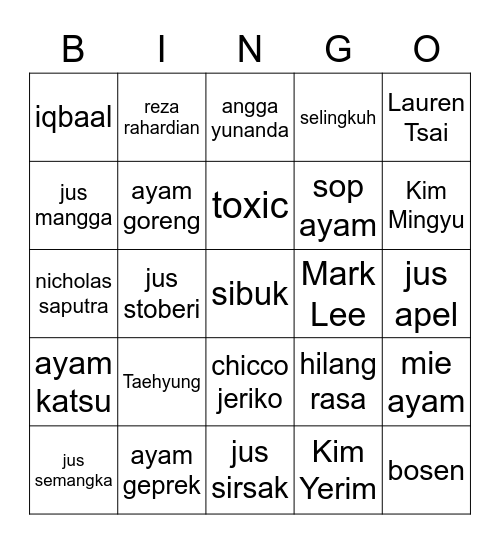 Punya Tanghoso Bingo Card