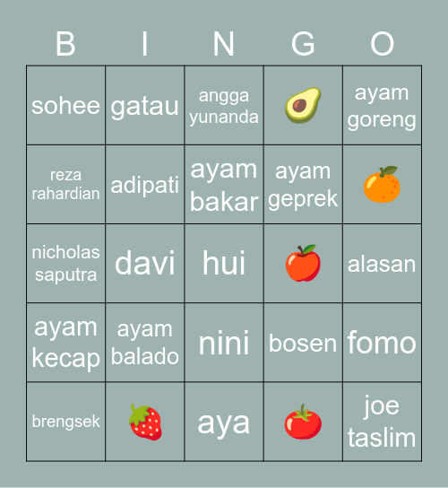 hui Bingo Card