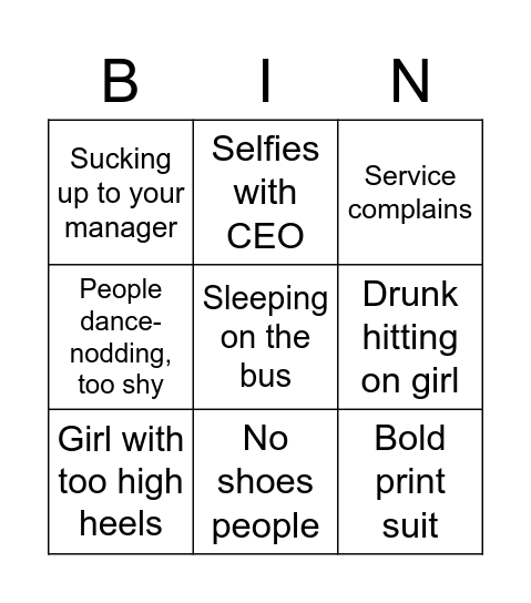 2022 Bar Bizar Bingo Card