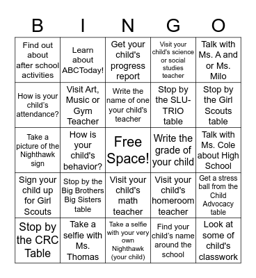 Langston Parent-Teacher Conference Bingo!  Bingo Card