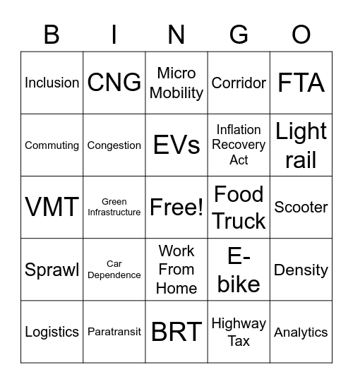 Buzzword Bingo - Transit Edition! Bingo Card