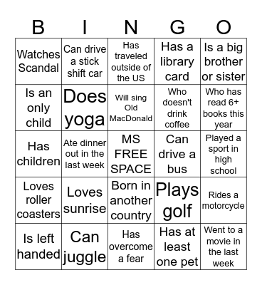 Find Someone who.... Bingo Card