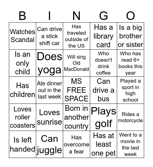 Find Someone who.... Bingo Card