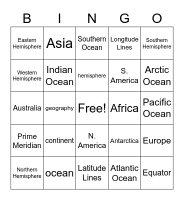 Geography Bing0 Bingo Card