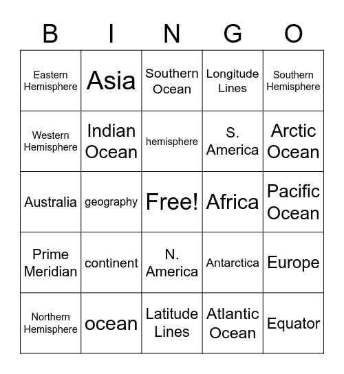 Geography Bing0 Bingo Card