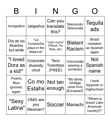 Hispanic Heritage Month Bingo Card