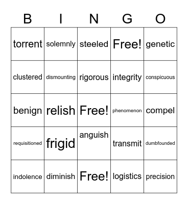 Vocabulary Bingo Card