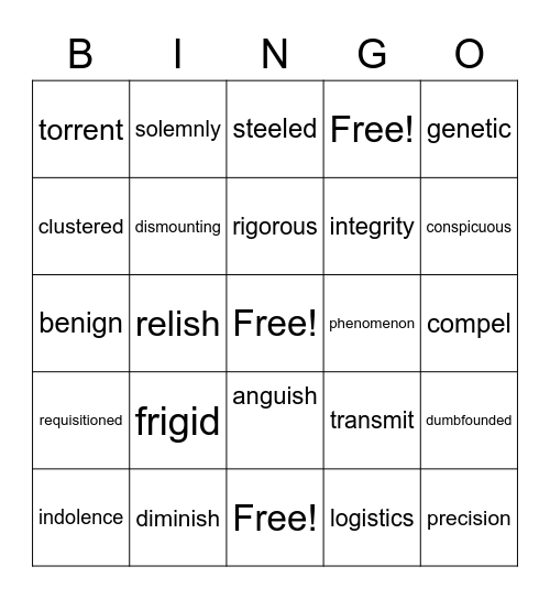 Vocabulary Bingo Card