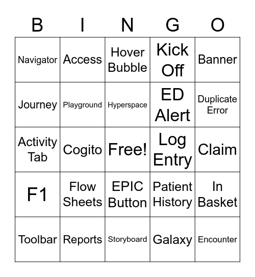 AdventHealth Medical Group  EPIC Kick Off Bingo Card