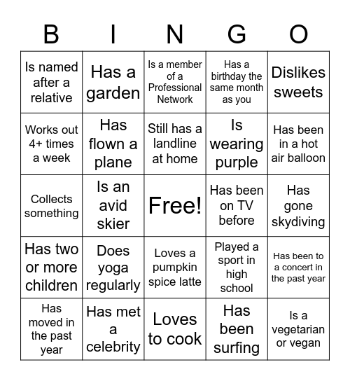 Get to know the team! Find someone who... Bingo Card