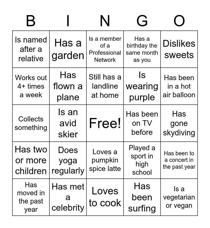 Get to know the team! Find someone who... Bingo Card