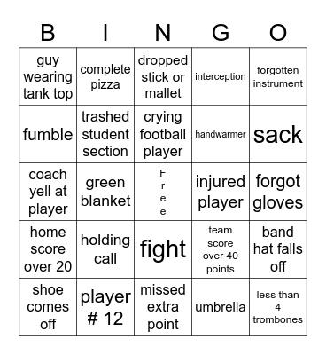 Football Band Bingo Card