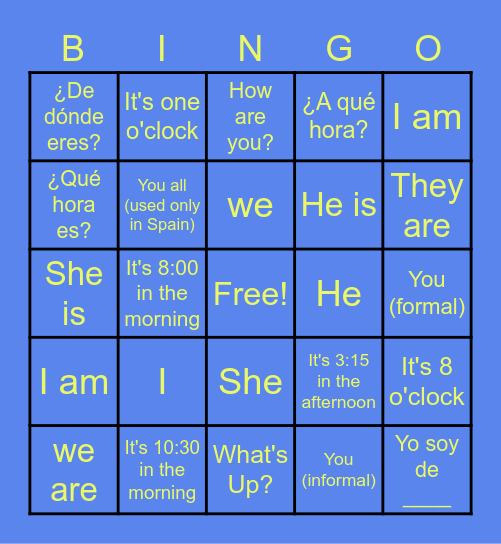 Spanish Review Bingo I Bingo Card