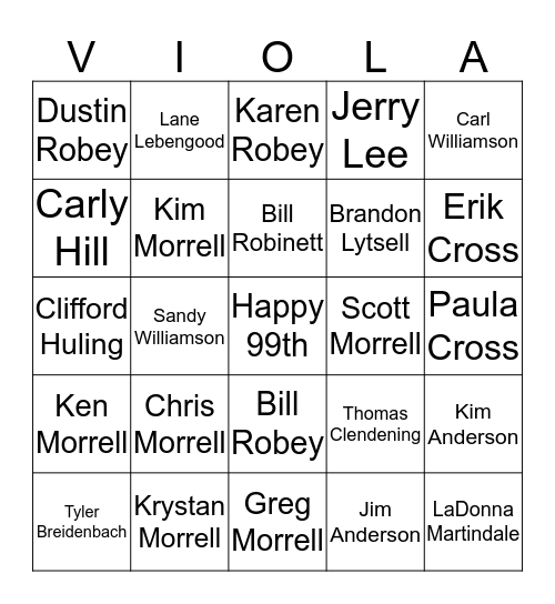 Happy 99th Bingo Card