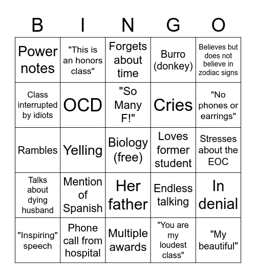 Dr. Mendez Bingo Card