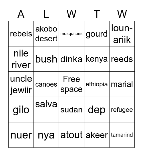 a long walk to water Bingo Card