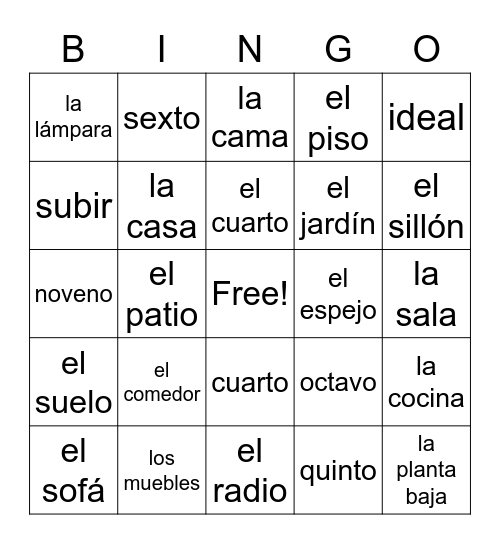 Unidad 5.1 Bingo Card