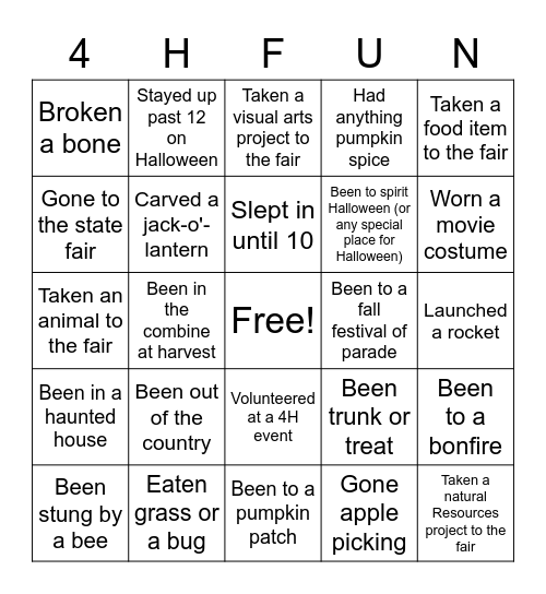 4H bingo Card