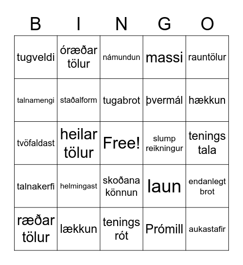 2A - 1 kafli - Bingo Card