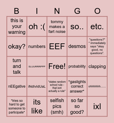 Math is Fun! Bingo Card