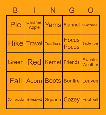 Fall Bingo! Bingo Card