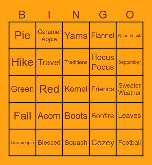 Fall Bingo! Bingo Card