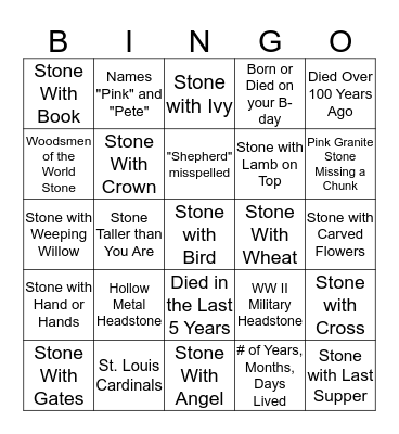 Cemetery Bingo Card