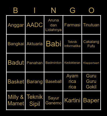 YJ Bingo Card