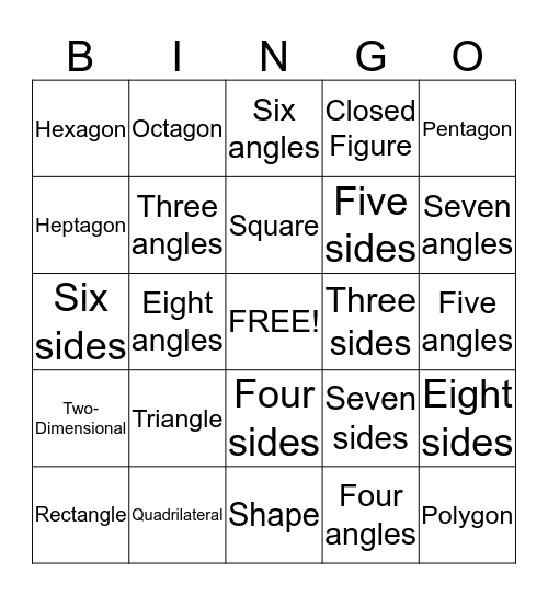 Shape Bingo Card