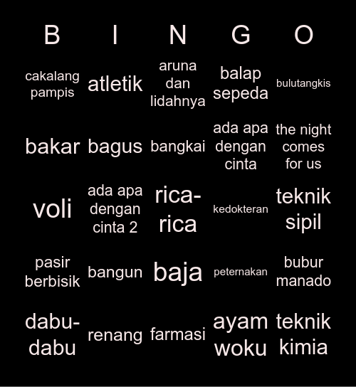 KRYSTAL Bingo Card
