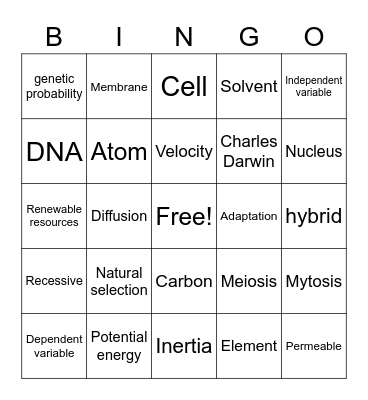 Science Bingo Card