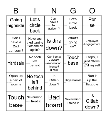 Service Desk Bingo Card