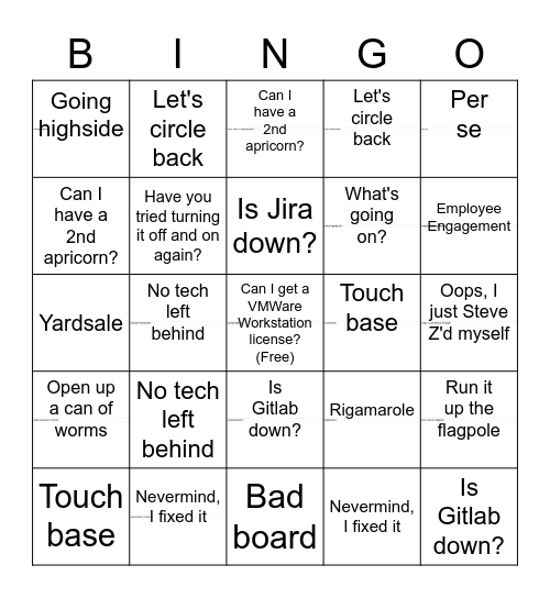 Service Desk Bingo Card