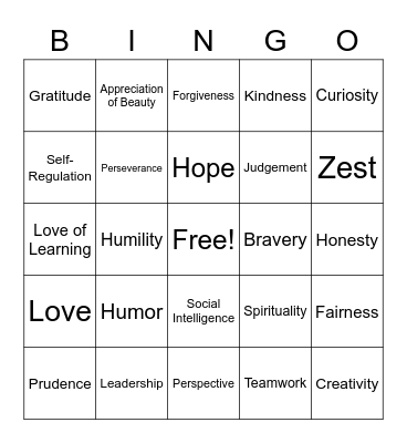 Strengths Bingo Card