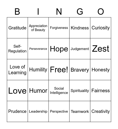 Strengths Bingo Card