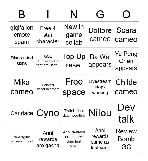 Ruri's 3.1 livestream bingo card Bingo Card