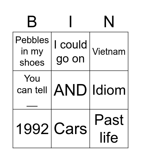 Thursday bingo Card