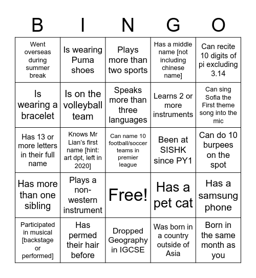 Untitled Bingo Card