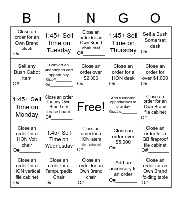 Furniture Week 4 Bingo Card