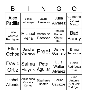 Hispanic Heritage Month Bingo Card