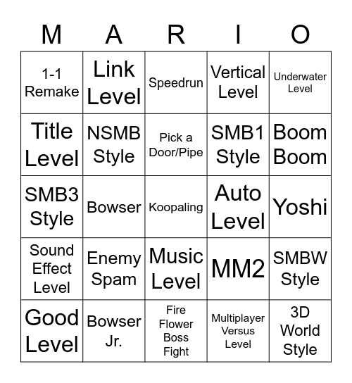 Mario Maker 2 Bingo Card