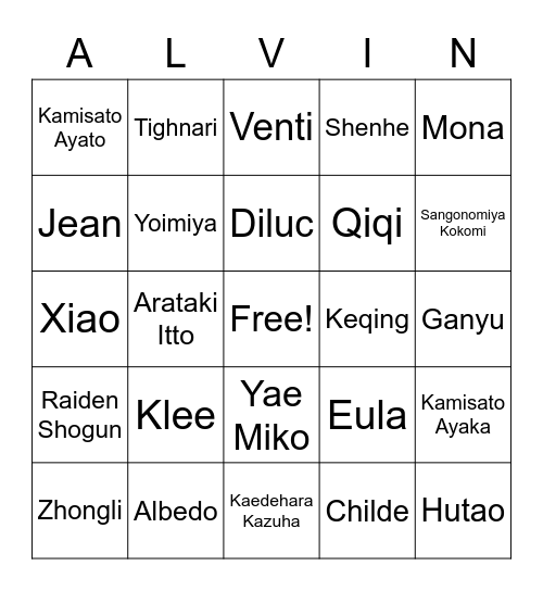 Genshin Bingo Card