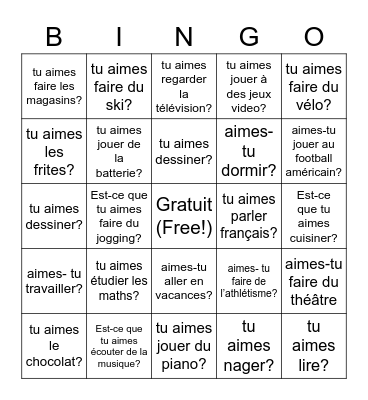 Français 1 Bingo Card