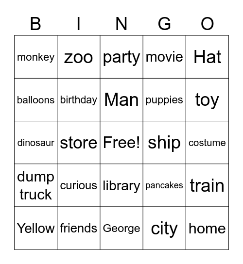 Curious Georgingo Bingo Card