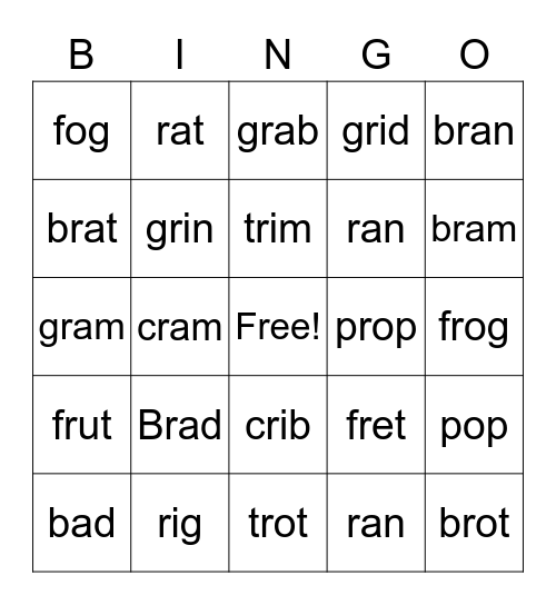 3.3.1 Words Bingo Card